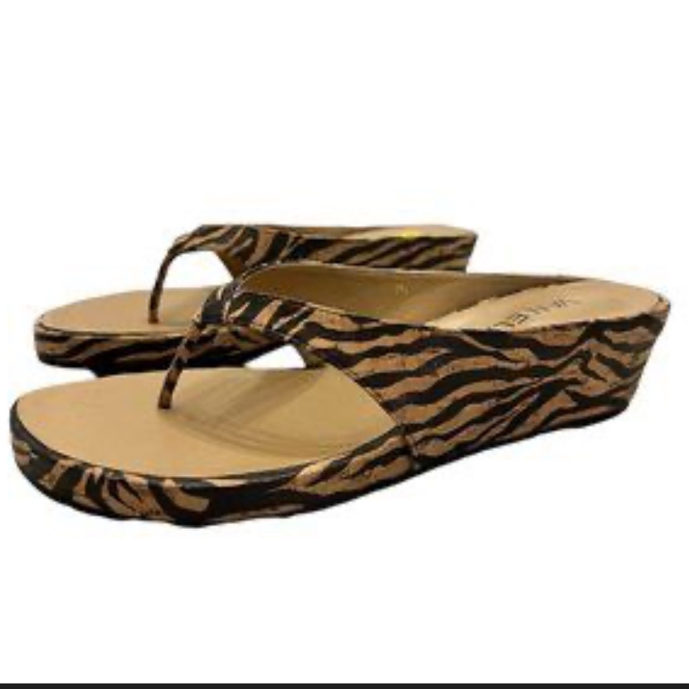 VANELI Zebra Print Platform Wedge Sandals Peep Toe Y2K Animal Print Flashy Retro